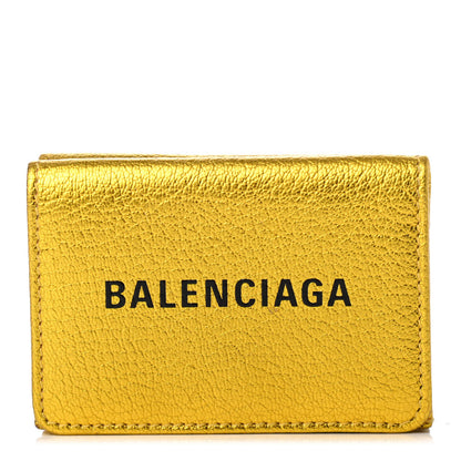 Balenciaga Metallic Goatskin Logo Mini Everyday Wallet Oro Black 1 of 7
