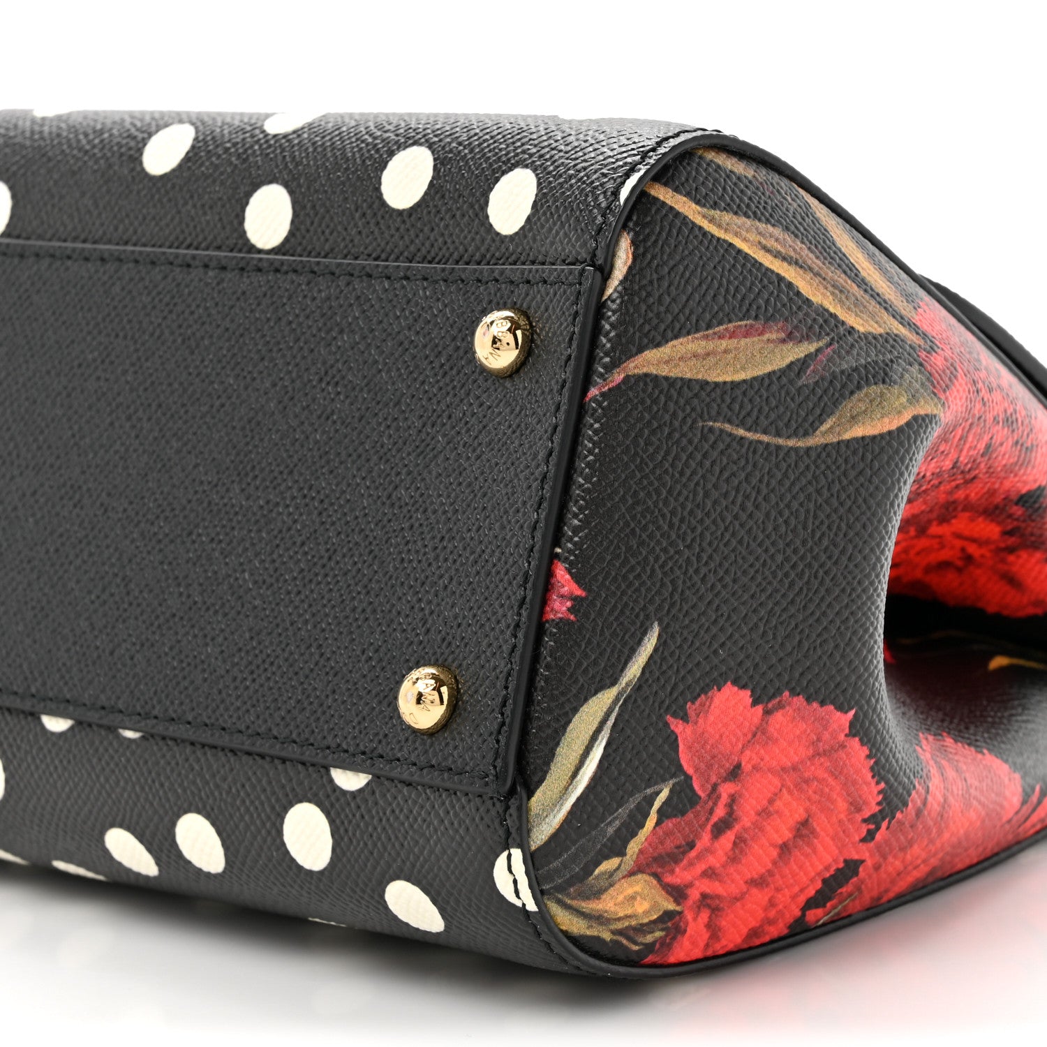Dolce & Gabbana Dauphine Polka Dot Floral Print Medium Miss Sicily Satchel Black 9 of 10