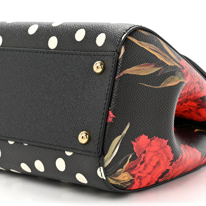 Dolce & Gabbana Dauphine Polka Dot Floral Print Medium Miss Sicily Satchel Black 9 of 10