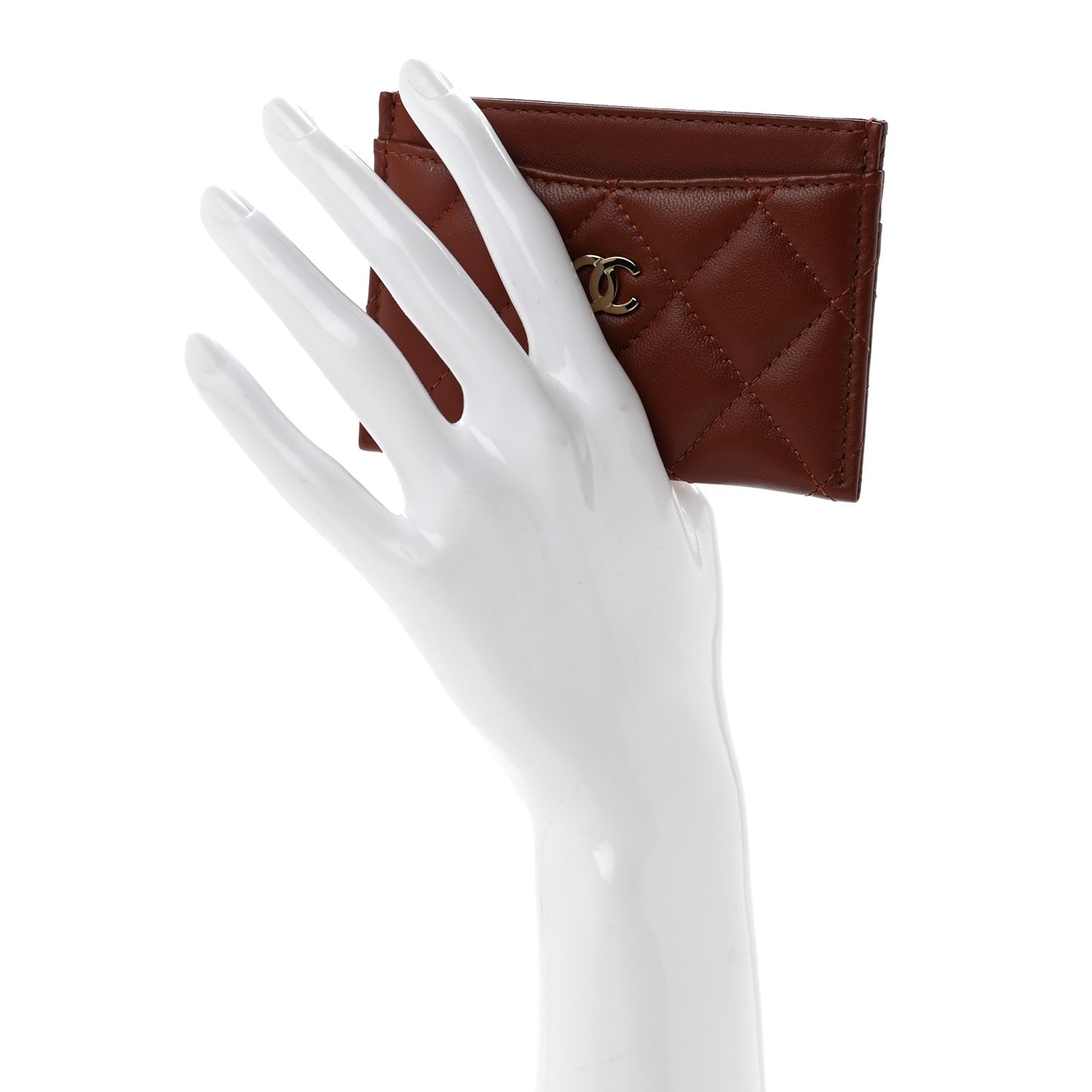 Lambskin Quilted Card Holder Brown