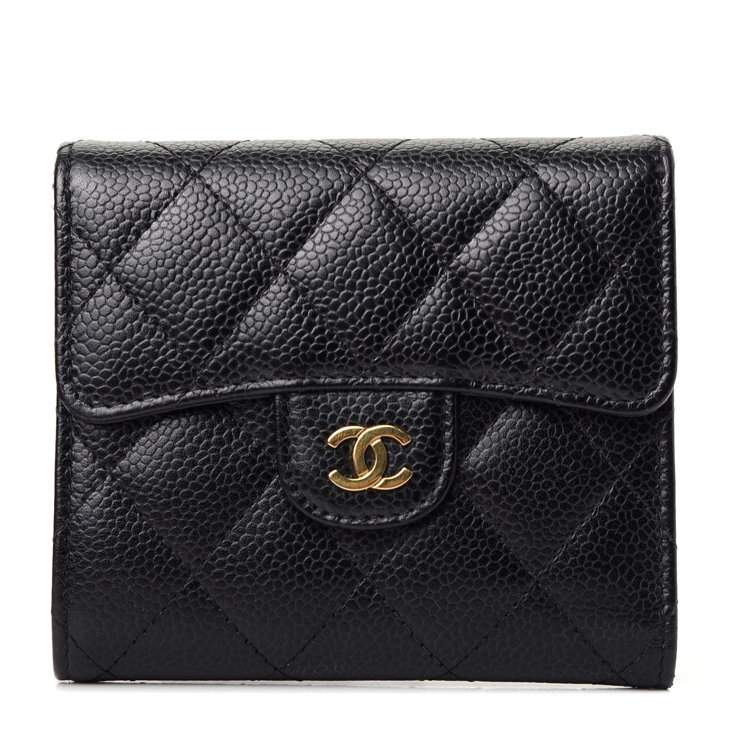 Caviar Quilted Compact Flap Wallet Black