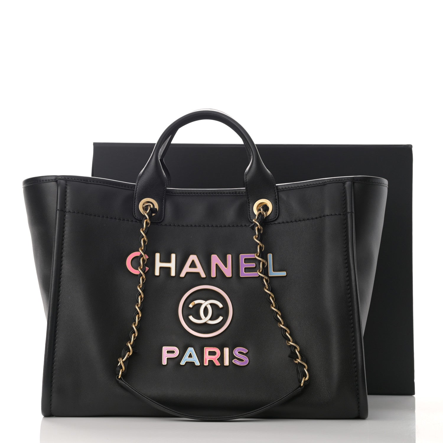 Chanel Calfskin Medium Deauville Tote Black Multicolor 12 of 12