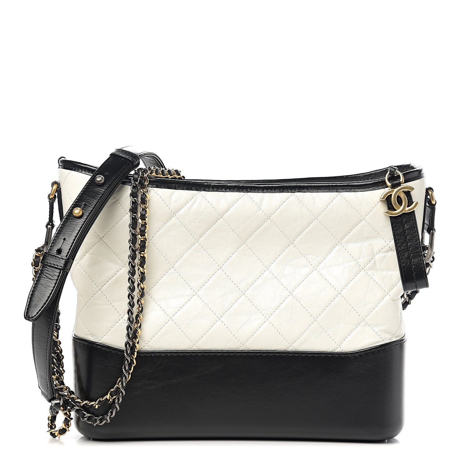Chanel Aged Calfskin Quilted Medium Gabrielle Hobo Black White 1 of 9