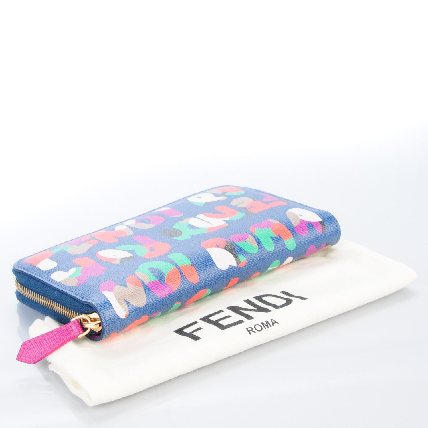 Fendi Vitello Elite Fendi Roma Simply Zip Around Wallet Cobalt Multicolor 4 of 8