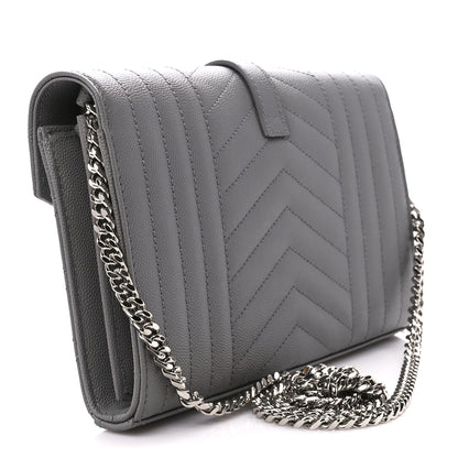 Saint Laurent Grain De Poudre Tri-Quilt Monogram Chain Wallet Fog 3 of 10