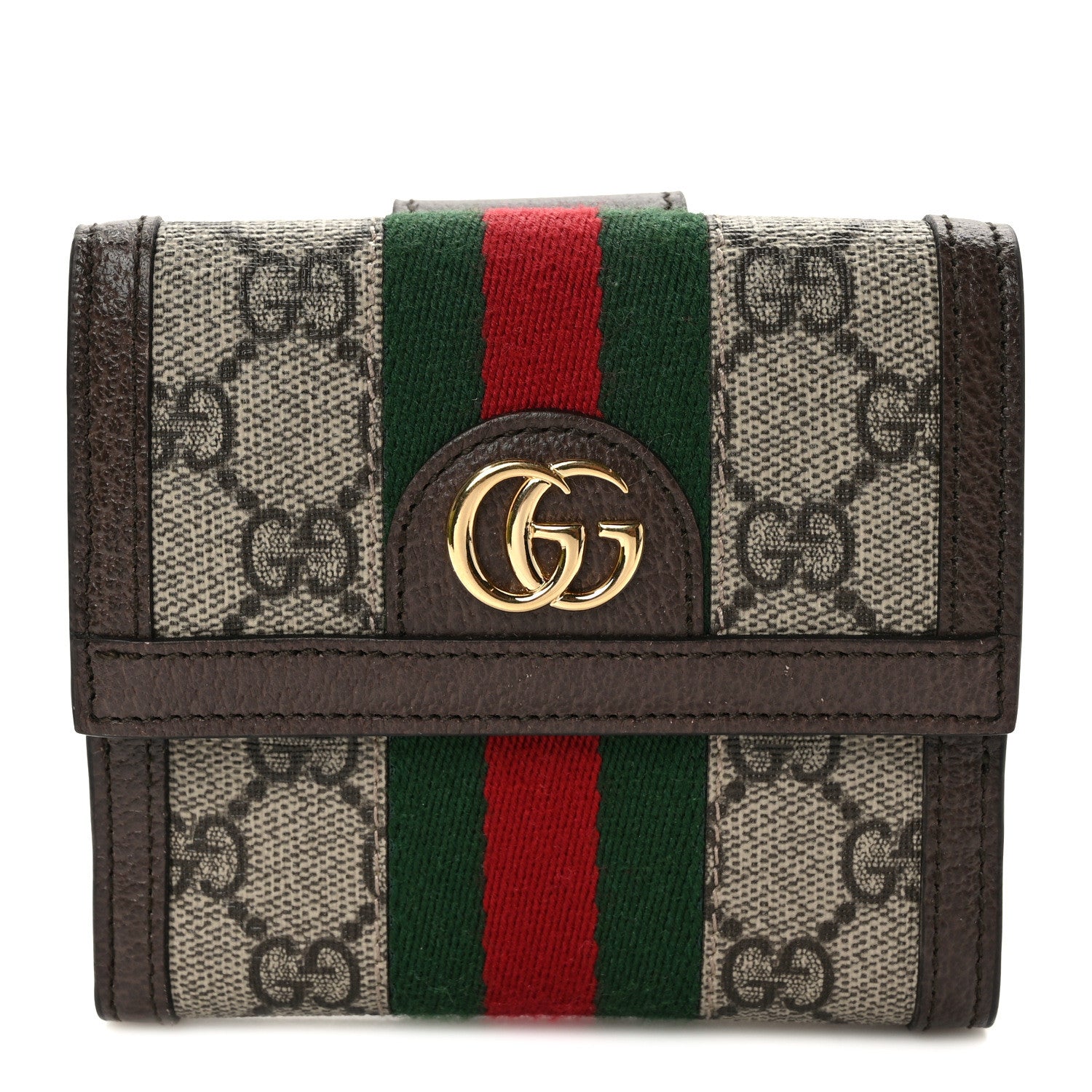 Gucci GG Supreme Monogram Web Ophidia French Flap Wallet Beige New Acero 1 of 8
