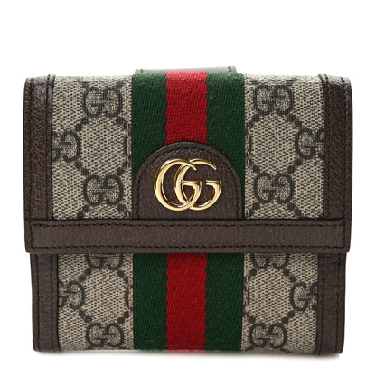 Gucci GG Supreme Monogram Web Ophidia French Flap Wallet Beige New Acero 1 of 8
