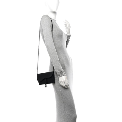 Christian Dior Ultra Matte Calfskin Saddle Chain Wallet Pouch Black 2 of 14