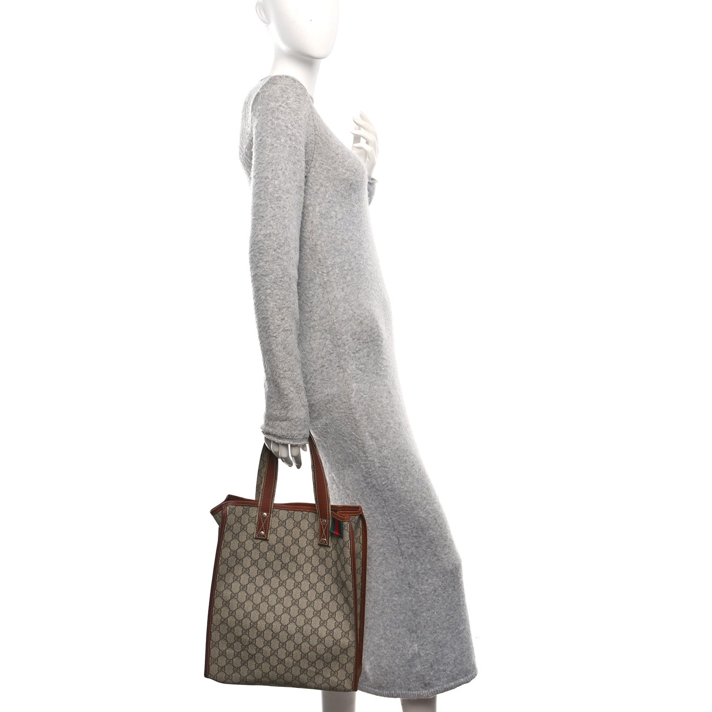 GG Plus Monogram Small Signature Web Loop Vertical Tote Light Brown