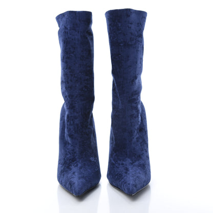 Balenciaga Velvet Spandex Extreme Pointed Toe Knife Ankle Boots 40 Blue 2 of 7