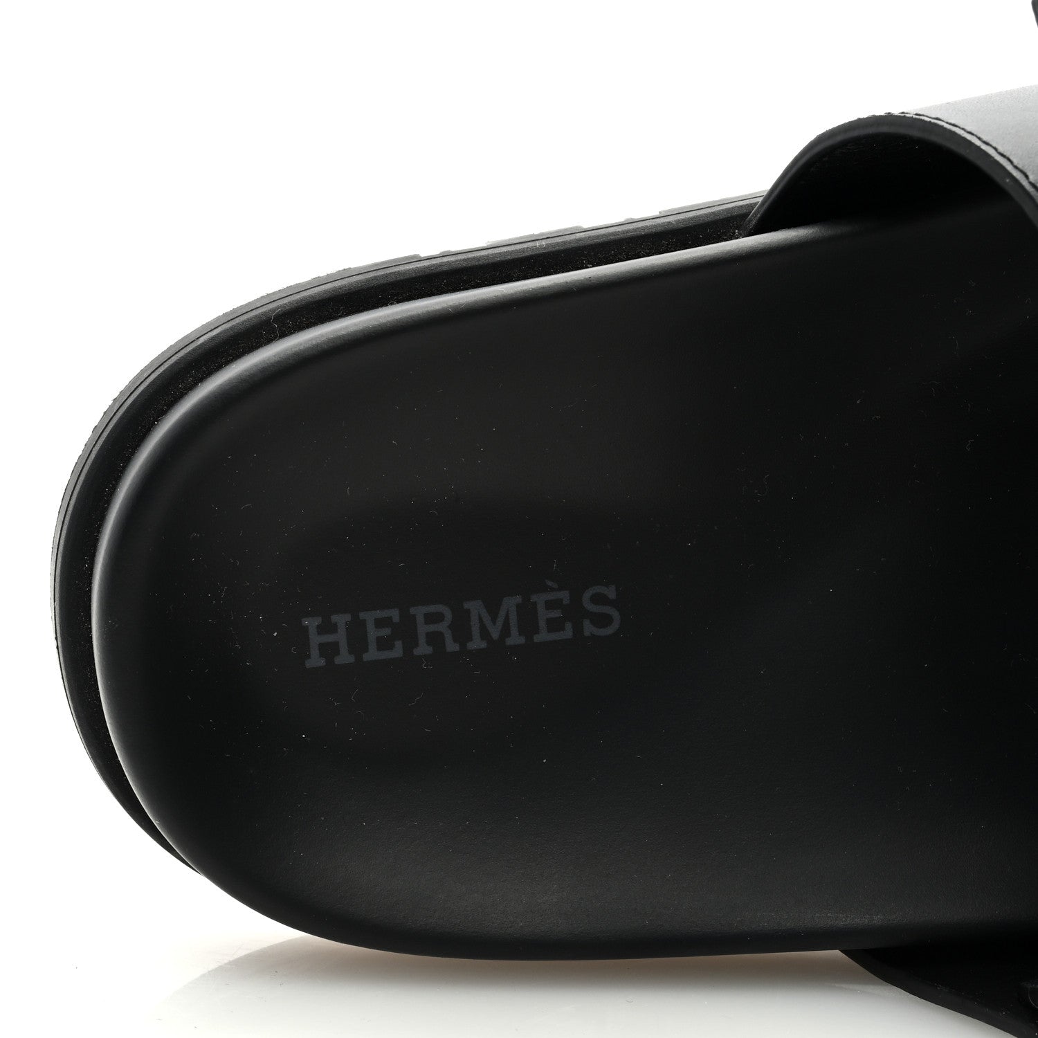 Hermes Calfskin Womens Chypre Sandals 37.5 Black 7 of 8