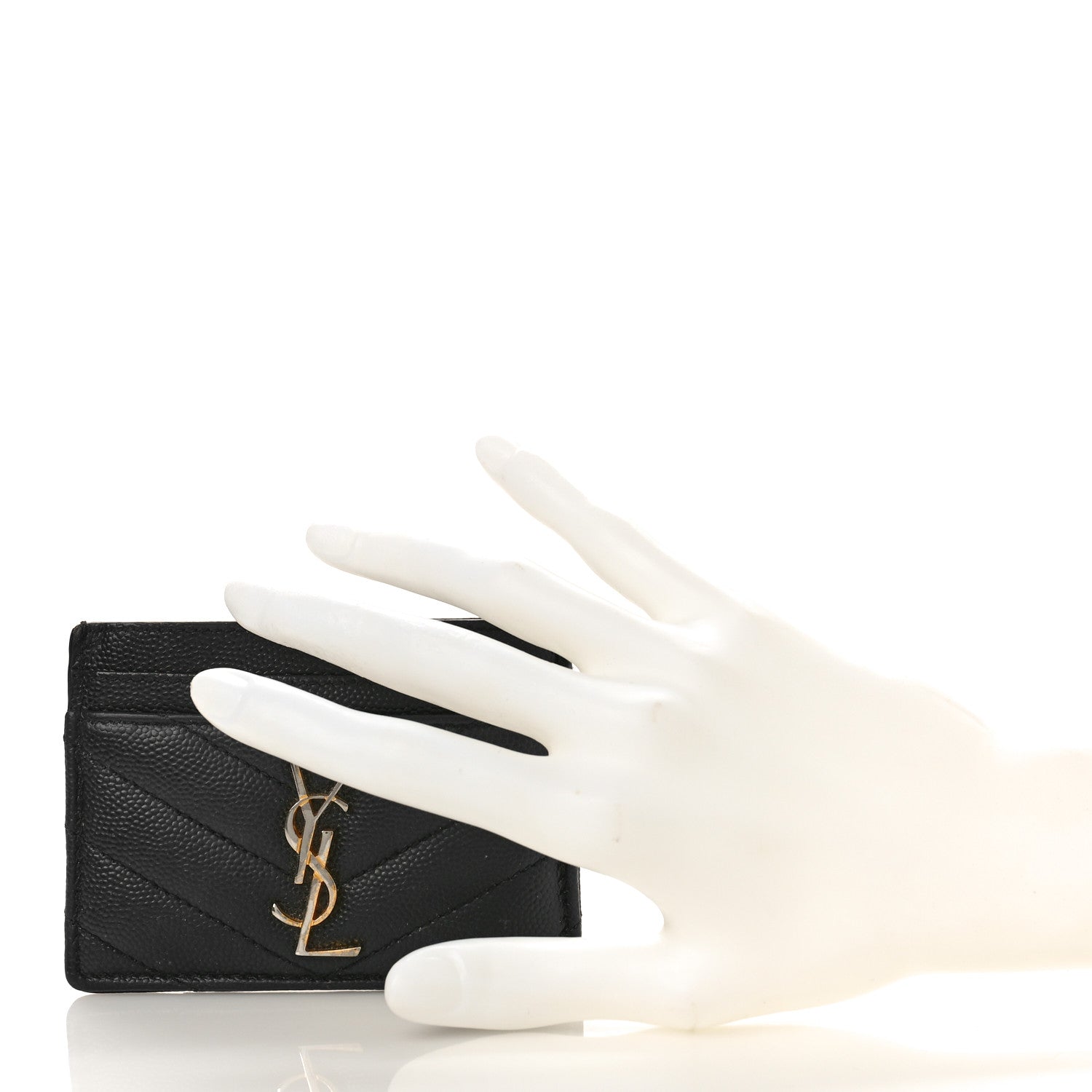 Saint Laurent Grain De Poudre Matelasse Chevron Monogram Credit Card Case Black 2 of 9
