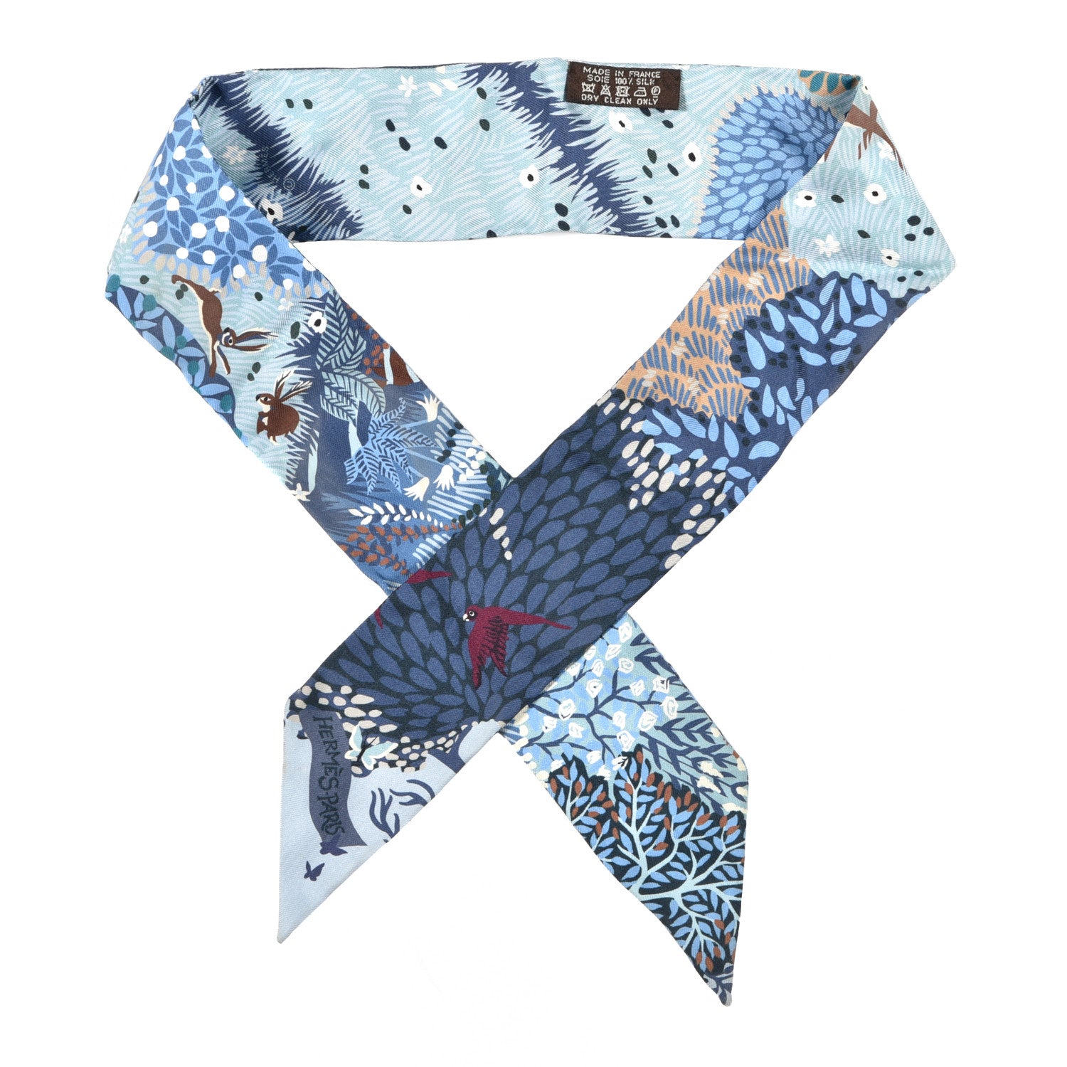 Hermes Silk Dans un Jardin Anglais Twilly Ciel Marine Brun 1 of 4