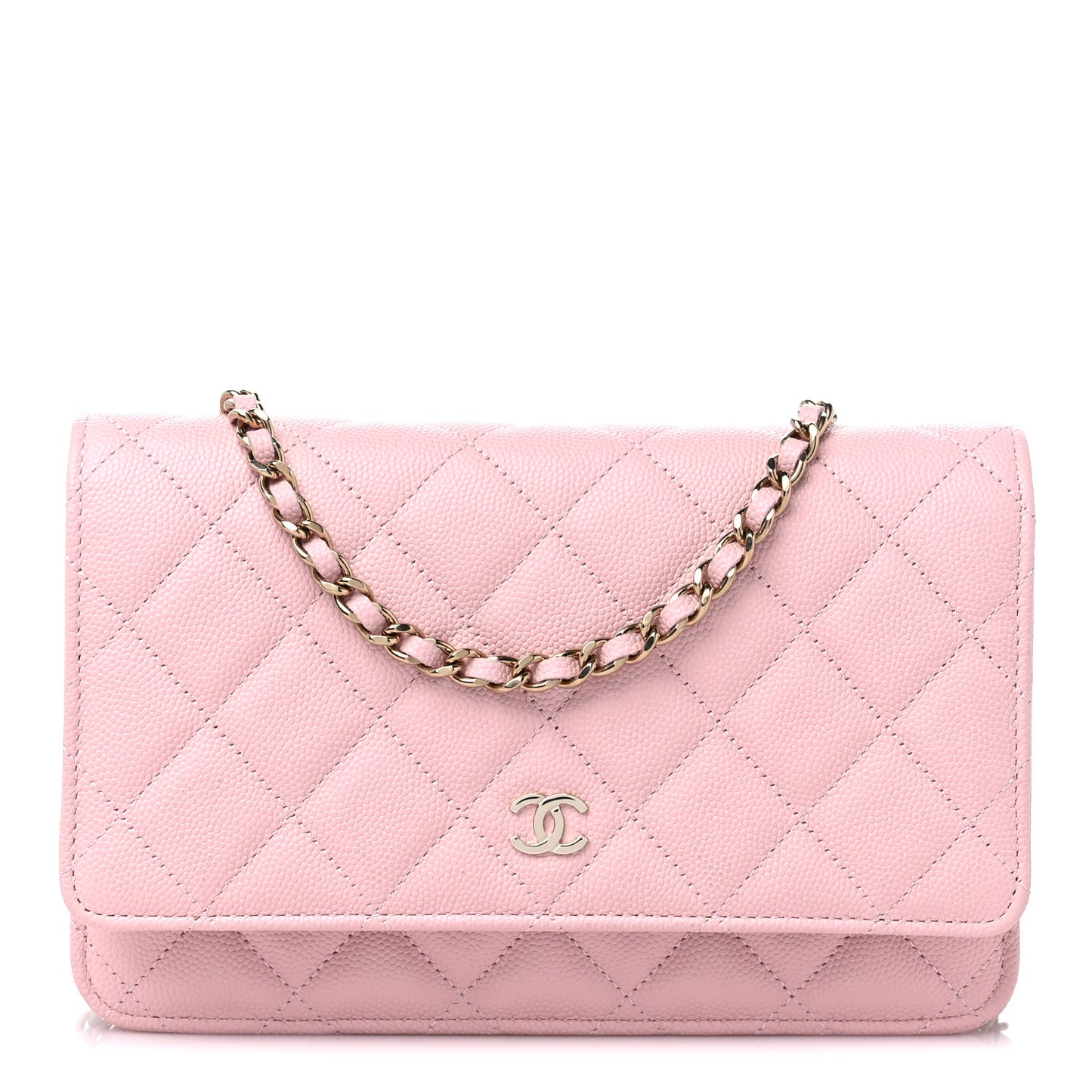 Caviar Quilted Wallet on Chain WOC Light Pink