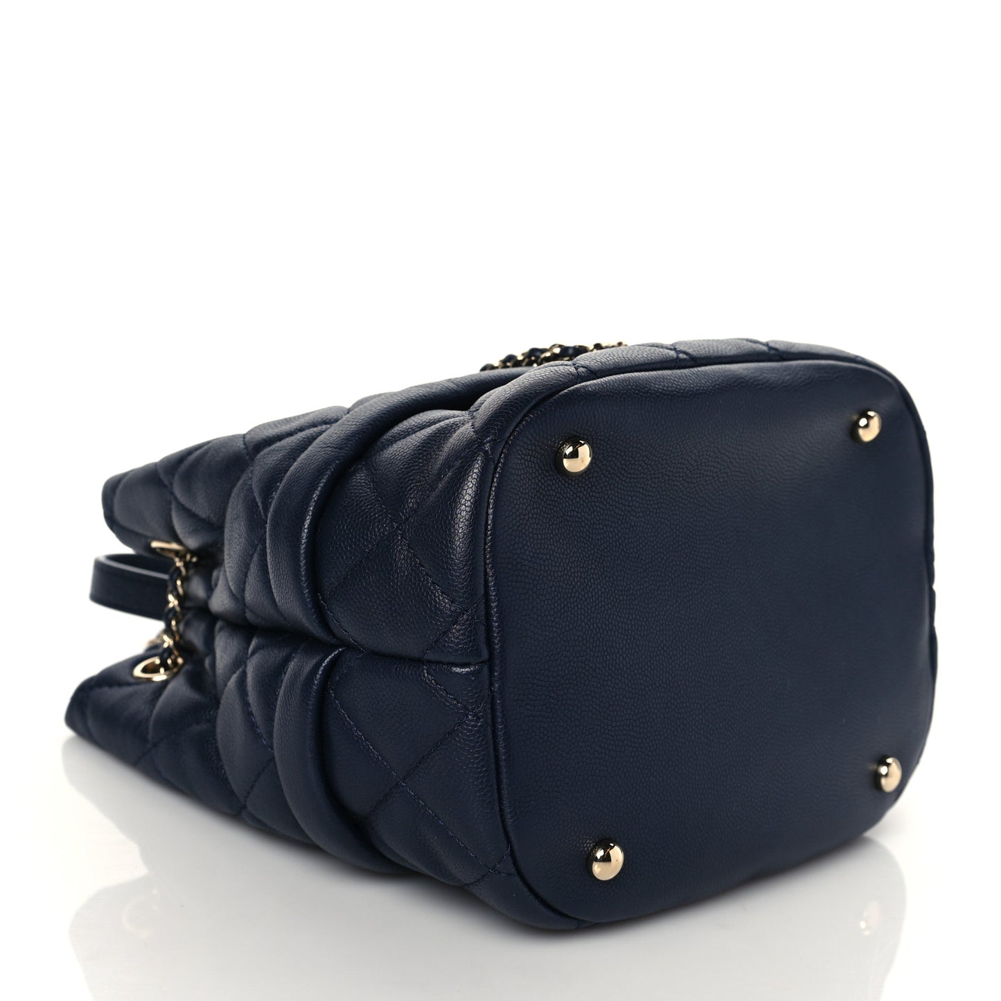Caviar Quilted Rolled Up Bucket Drawstring Bag Navy
