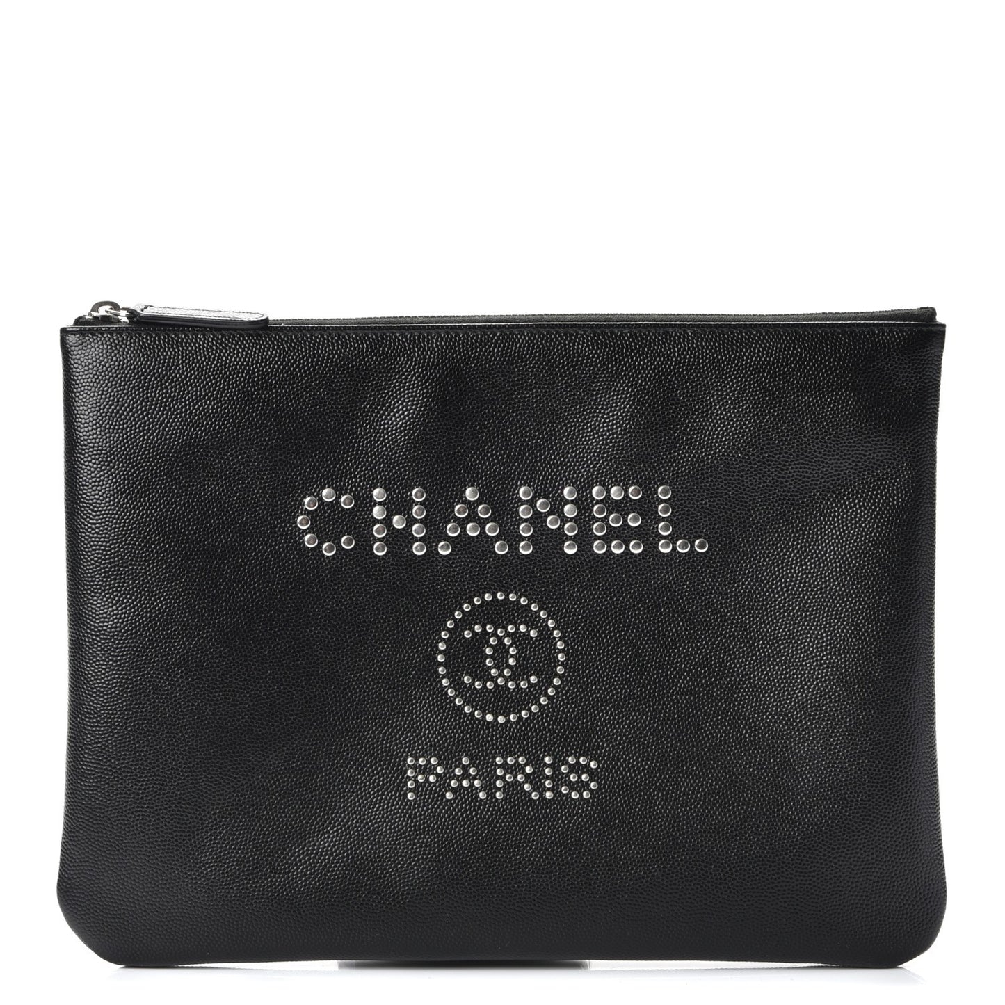 Caviar Studded Medium Deauville Pouch Black