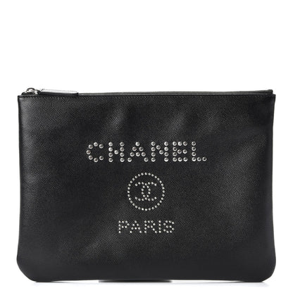 Chanel Caviar Studded Medium Deauville Pouch Black 1 of 10