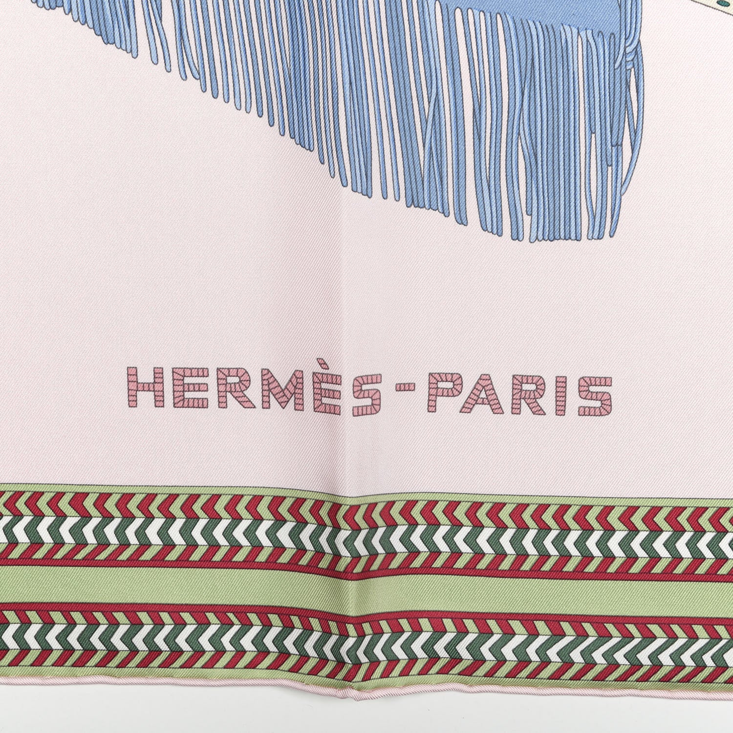 Hermes Silk Selle Des Steppes Scarf 90 Rose Pale Bleu Jean 2 of 5