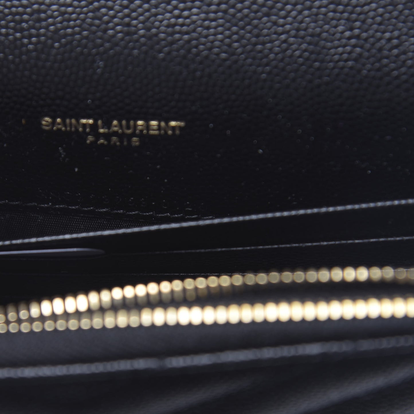 Grain De Poudre Matelasse Chevron Monogram Envelope Chain Wallet Black