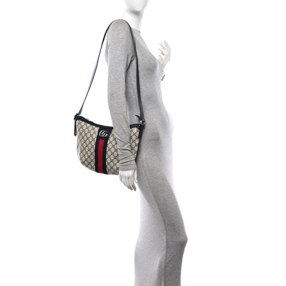 Gucci GG Supreme Monogram Textured Dollar Calfskin Web Small Ophidia Half Moon Hobo Beige Blue 2 of 12