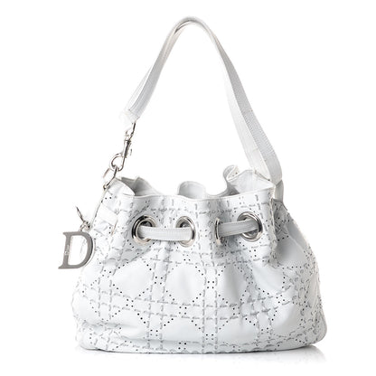 Christian Dior Lambskin Stitched Cannage Drawstring Bag White 1 of 13