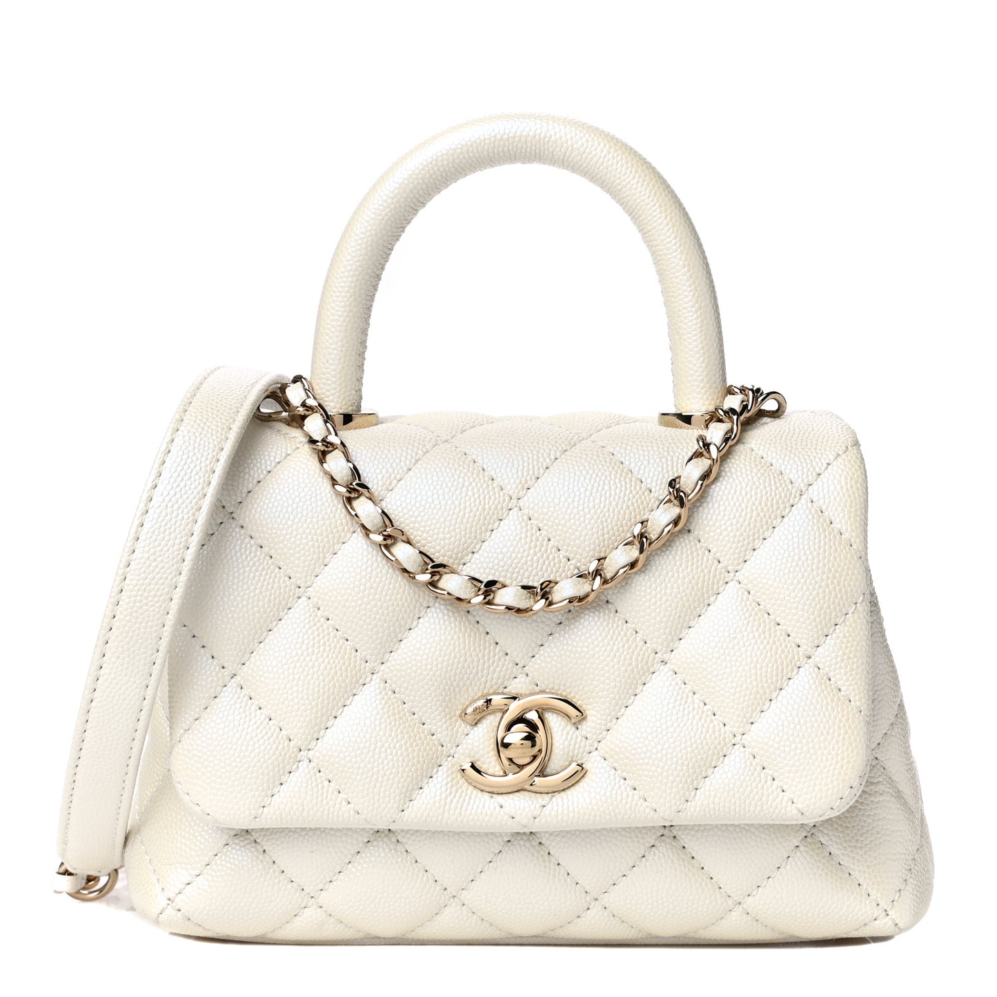 Iridescent Caviar Quilted Extra Mini Coco Handle Flap Ivory