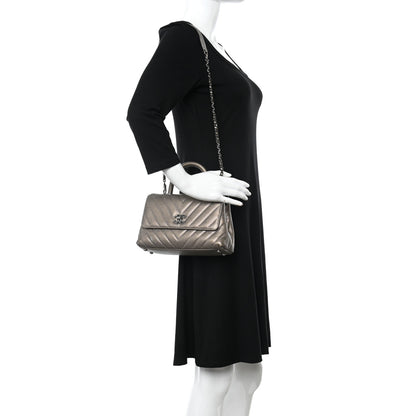 Chanel Metallic Caviar Chevron Quilted Mini Coco Handle Flap Light Gold 2 of 11