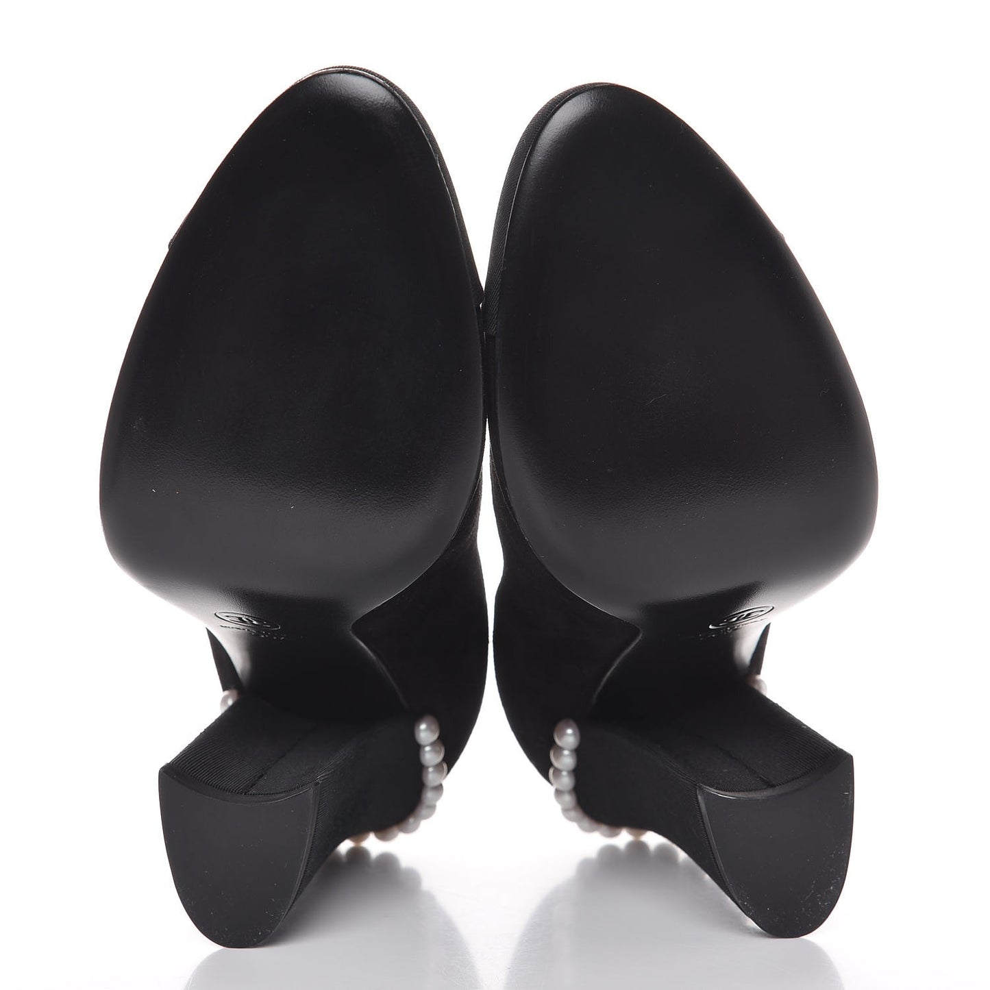 Suede Grosgrain Pearl CC Cap Toe Pump 38.5 Black