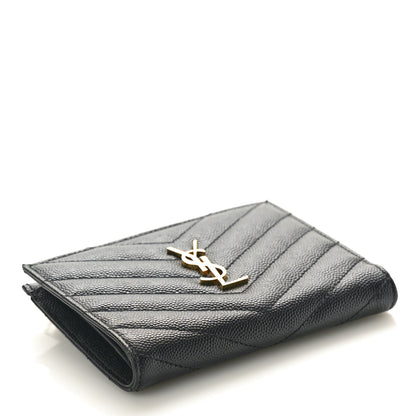 Saint Laurent Grain De Poudre Matelasse Chevron Monogram Zipped Card Case Black 4 of 9