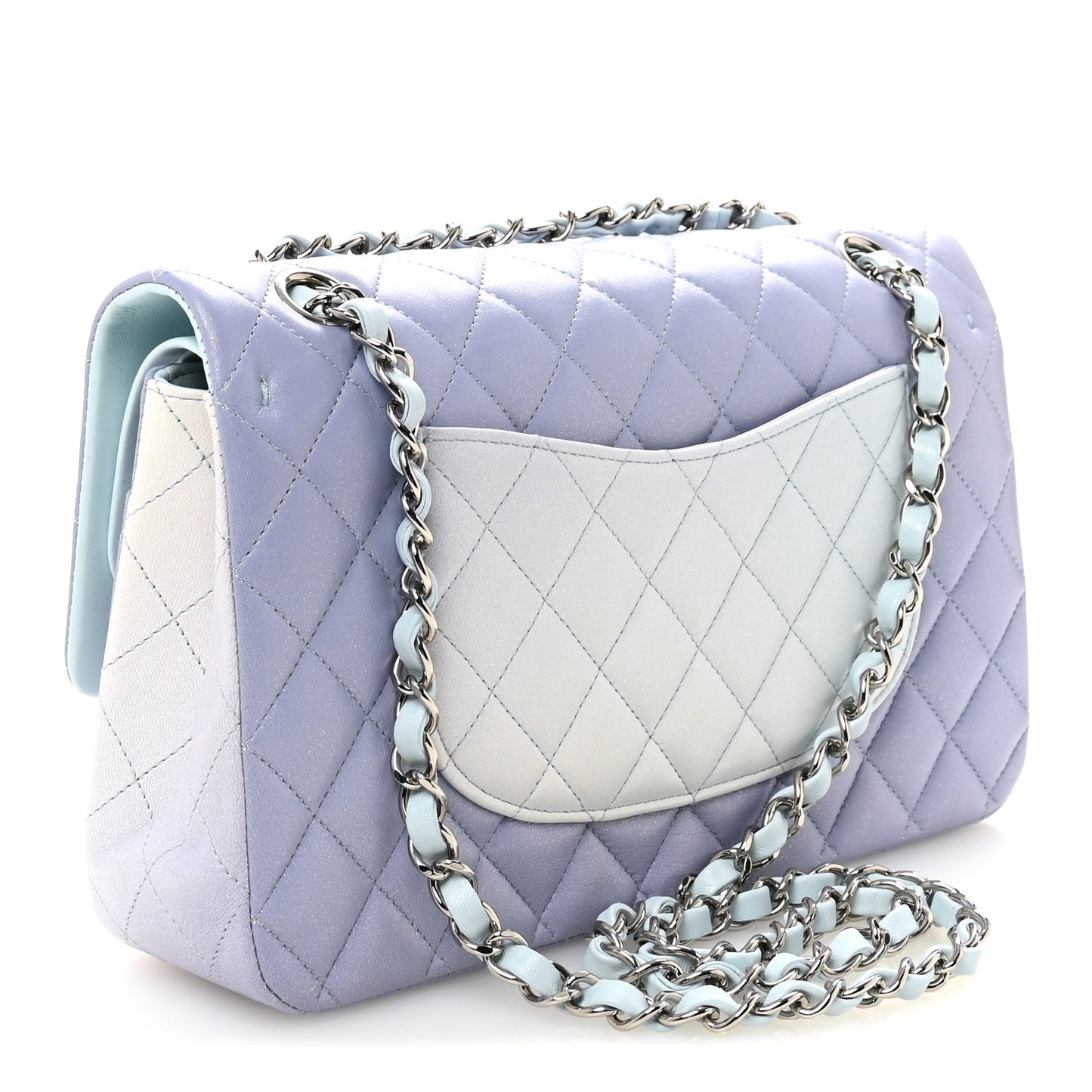 Perforated Lambskin Quilted Medium Double Flap Light Blue Light Purple White