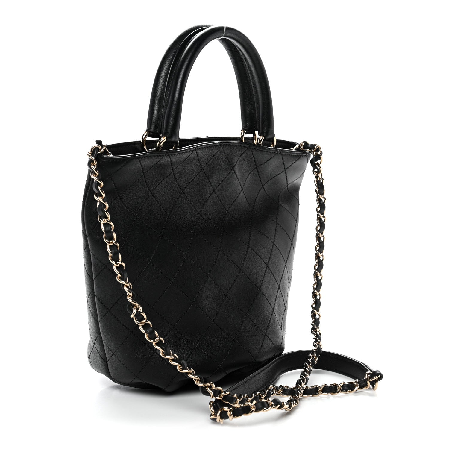 Chanel Lambskin Stitched Small Shopping Tote Black 3 of 10