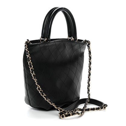 Chanel Lambskin Stitched Small Shopping Tote Black 3 of 10