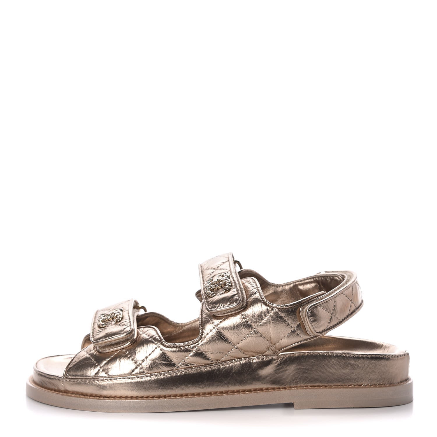 Chanel Iridescent Lambskin Quilted CC Dad Sandals 37 Light Bronze 1 of 8