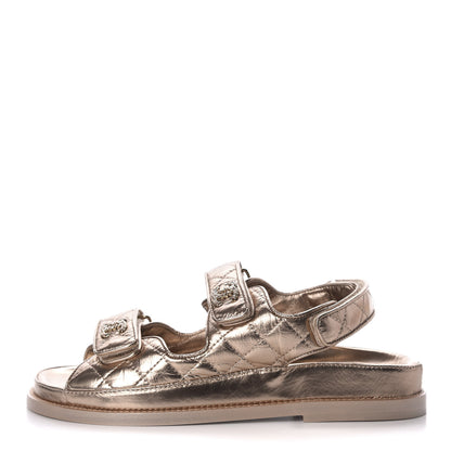 Chanel Iridescent Lambskin Quilted CC Dad Sandals 37 Light Bronze 1 of 8