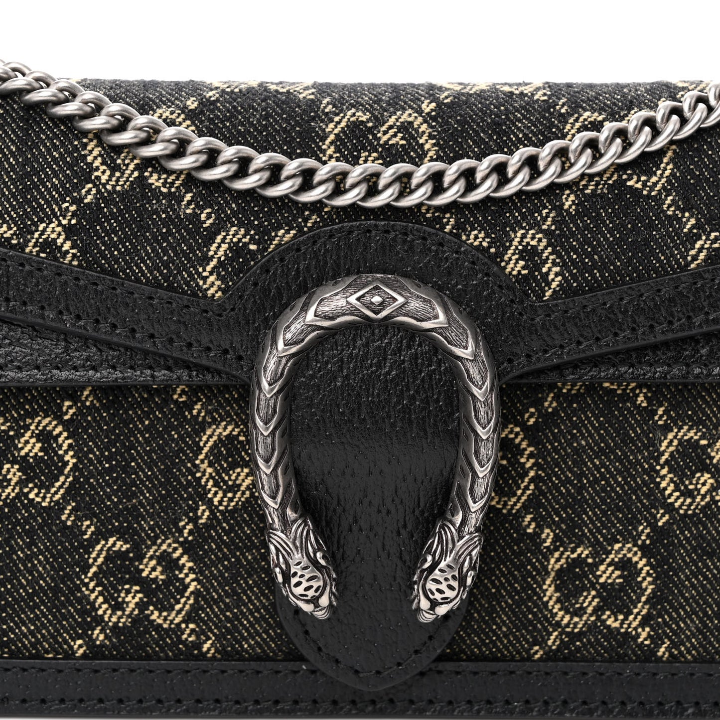 Jacquard Black Denim GG Monogram Super Mini Dionysus Shoulder Bag Black Ivory