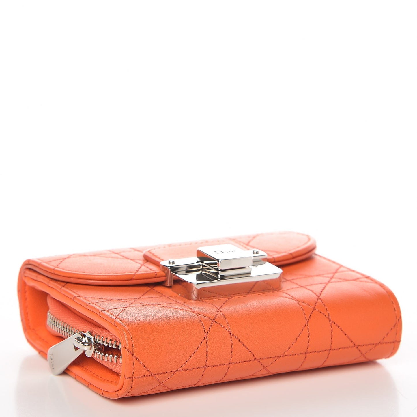 Calfskin Cannage Stitched Diorling Compact Wallet Sunshine