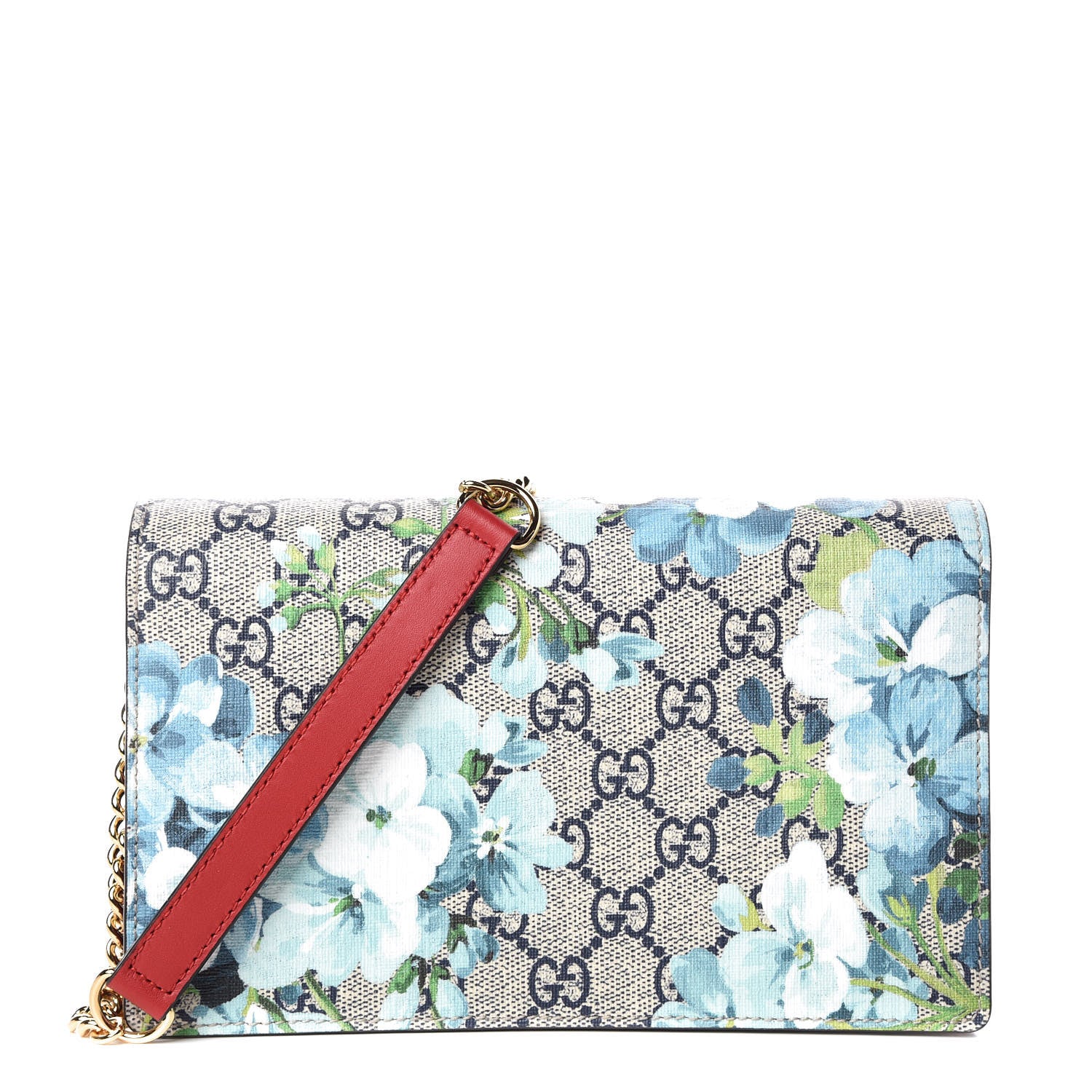 Gucci GG Supreme Monogram Blooms Chain Wallet Blue 1 of 8