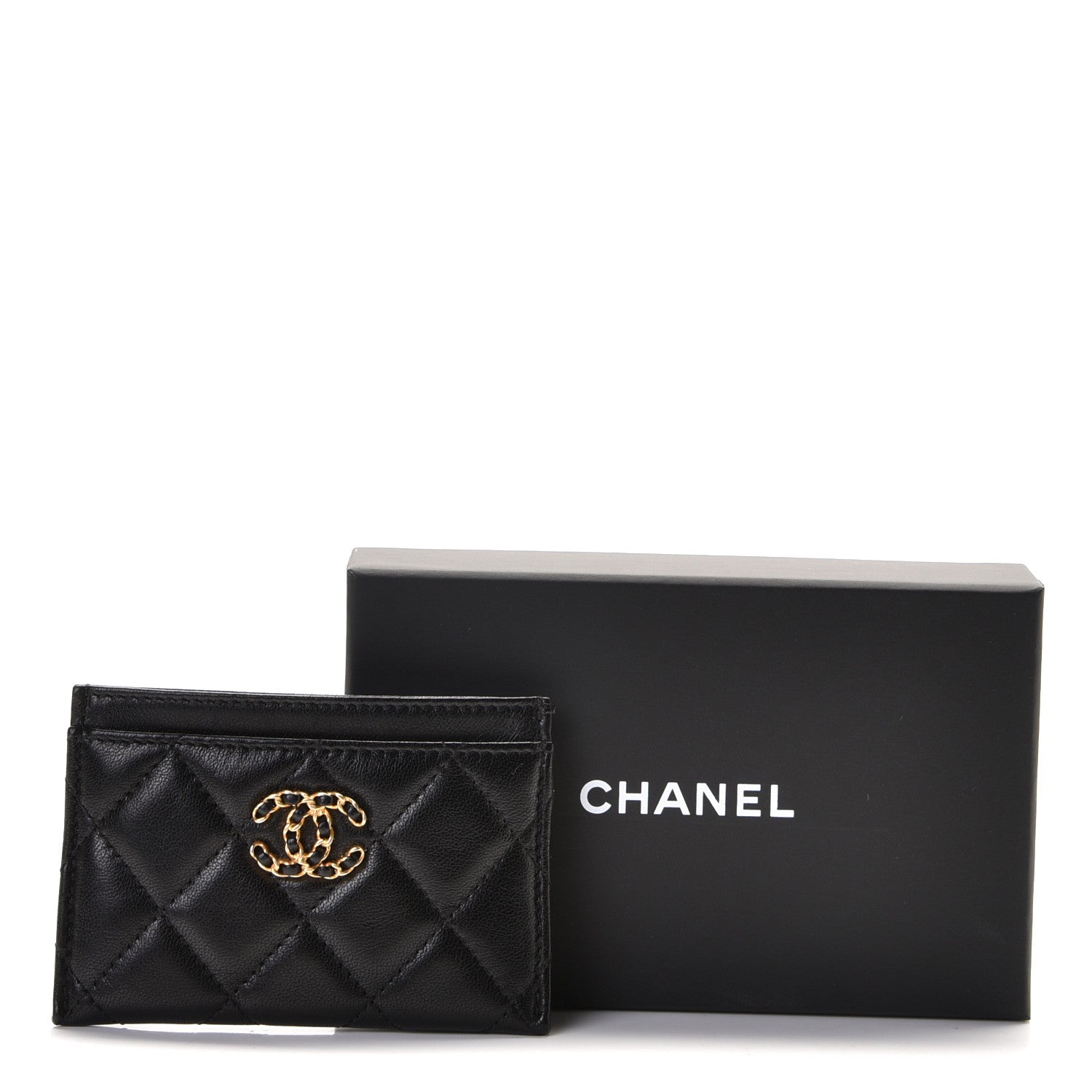 Chanel Shiny Goatskin Quilted Chanel 19 Card Holder Black 10 of 10