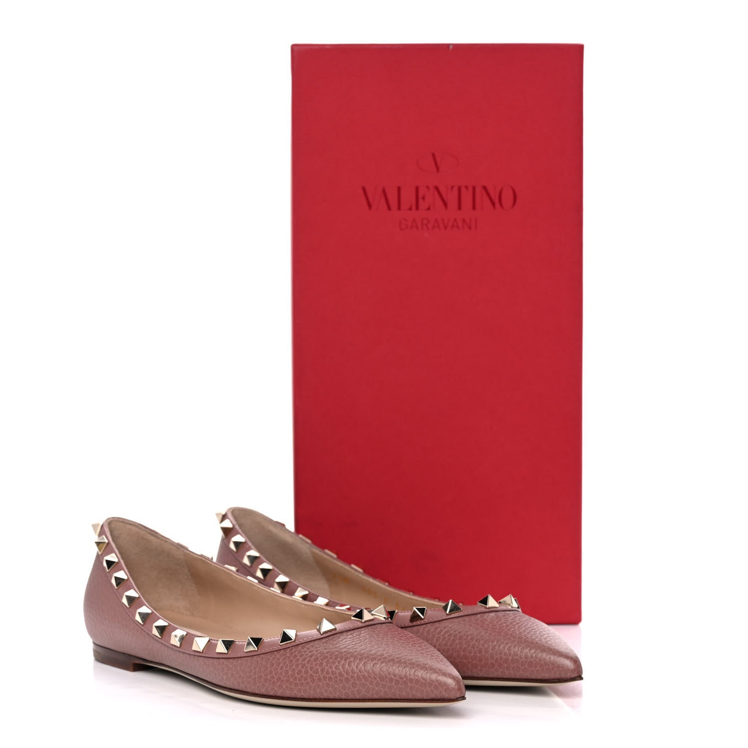 Valentino Garavani Pebbled Calfskin Rockstud Ballerina Flats 37 Dark Nude 12 of 12