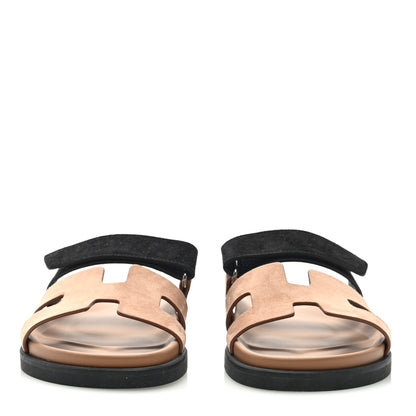 Hermes Suede Goatskin Womens Chypre Sandals 38 Rose Perle Black 2 of 9