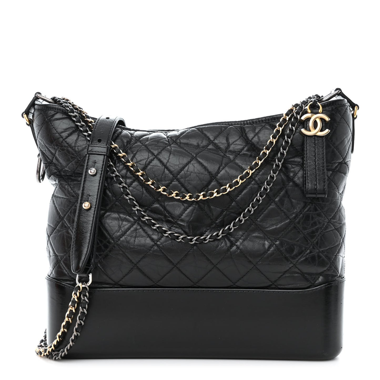 Aged Calfskin Quilted Large Gabrielle Hobo Black