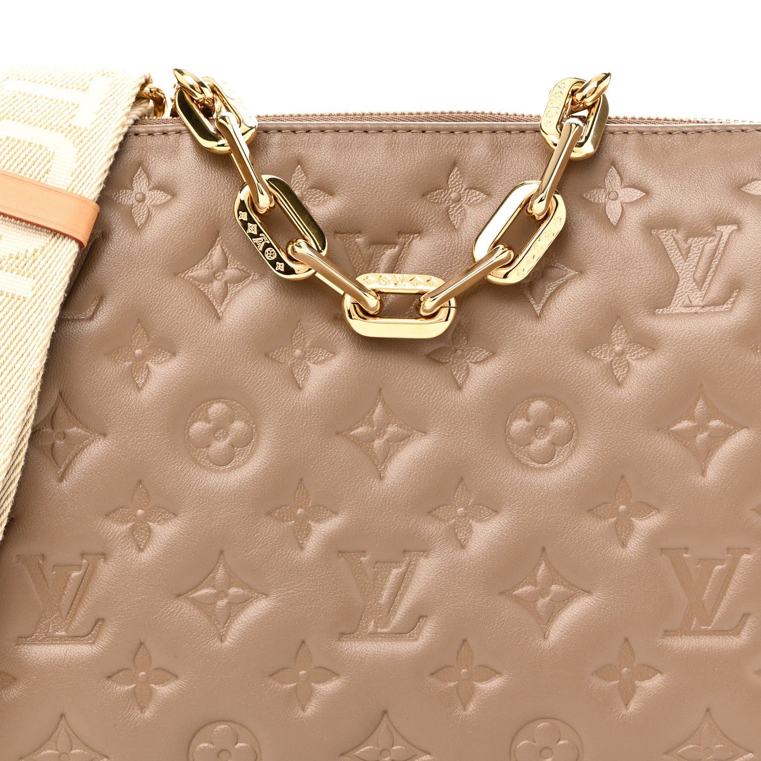 Louis Vuitton Lambskin Embossed Monogram Coussin PM Taupe 7 of 10