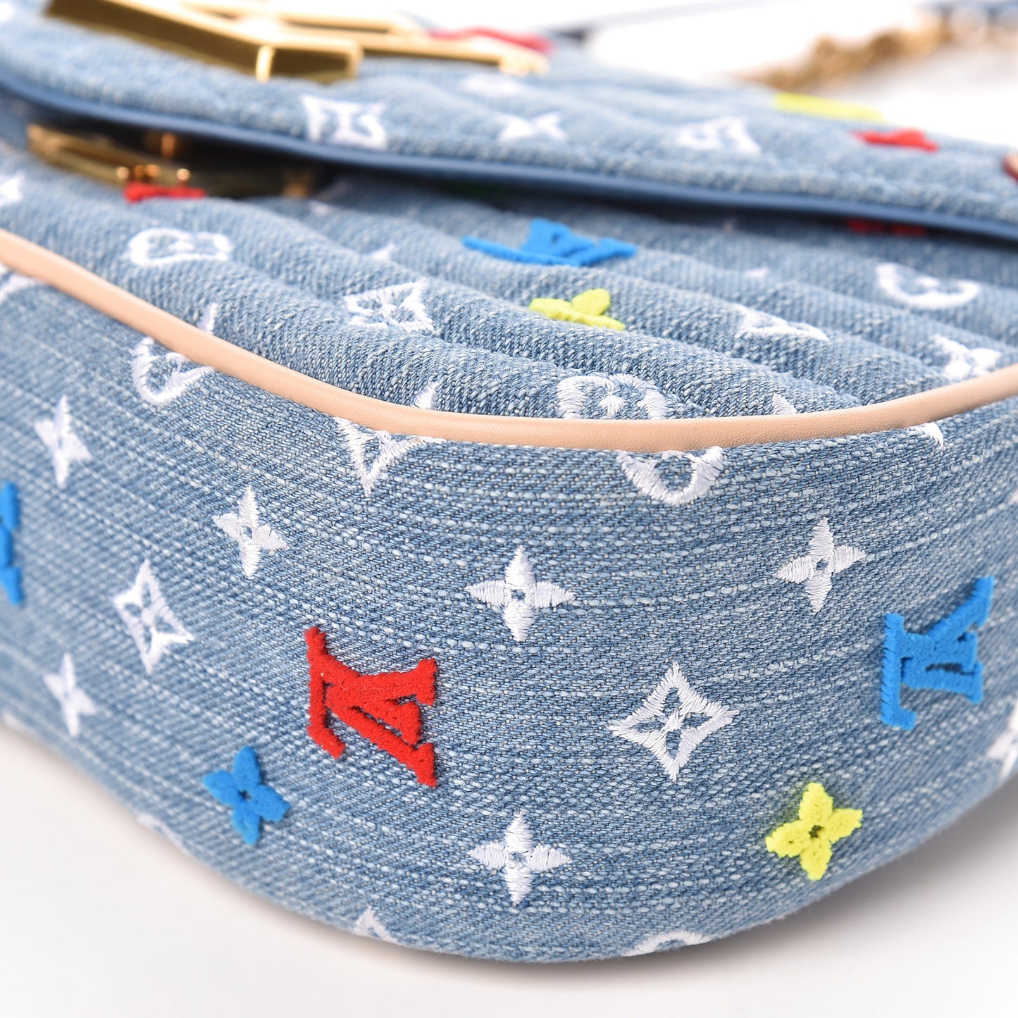 Embroidered Monogram Denim New Wave Chain MM