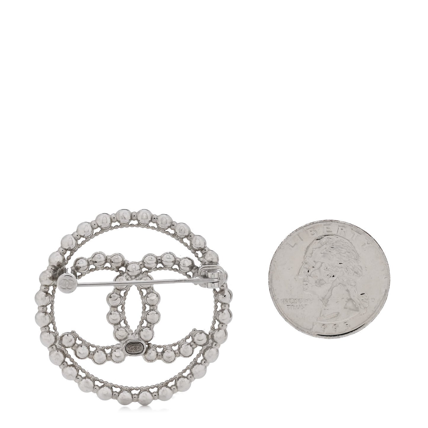 Metal Bead CC Round Brooch Silver