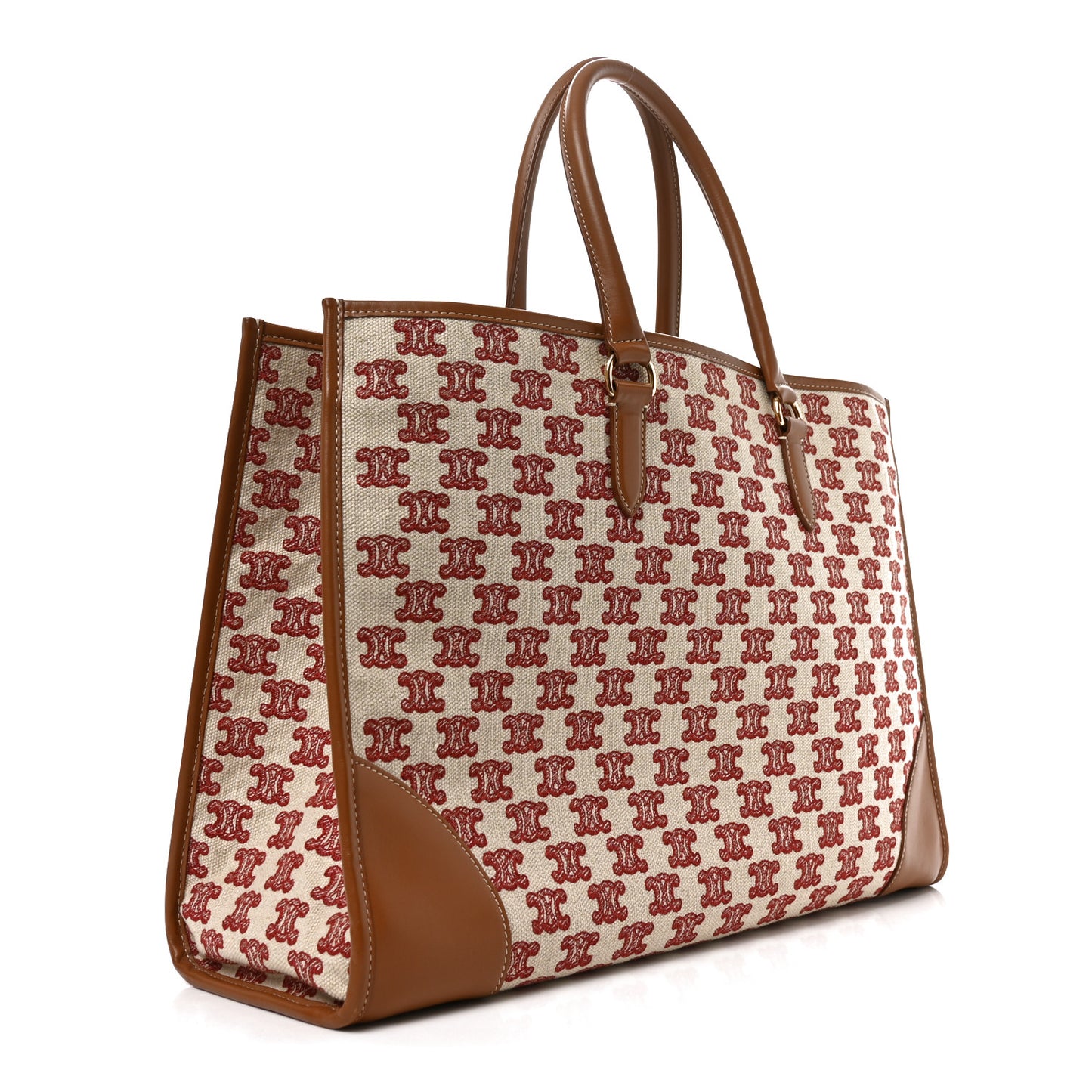 Canvas Calfskin Triomphe Embroidered Horizontal Cabas Burgundy
