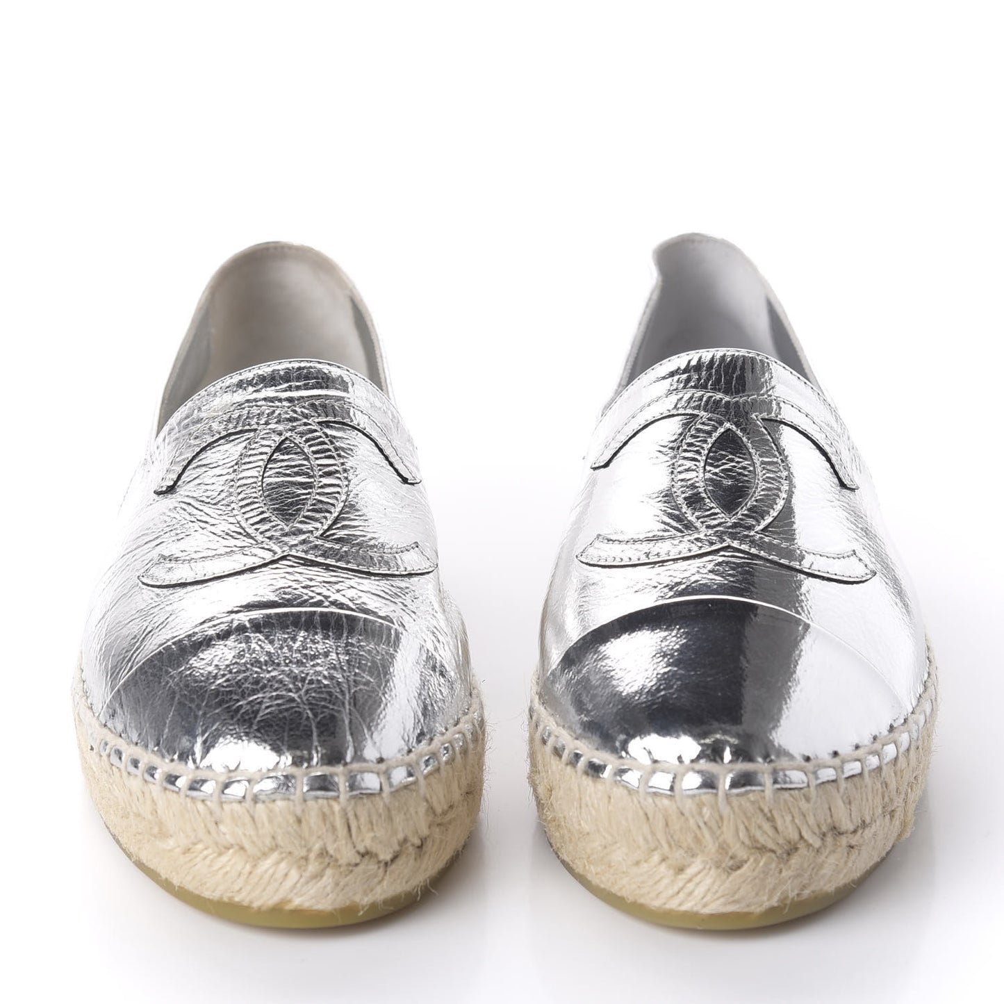 Laminated Goatskin CC Espadrilles 35 Silver
