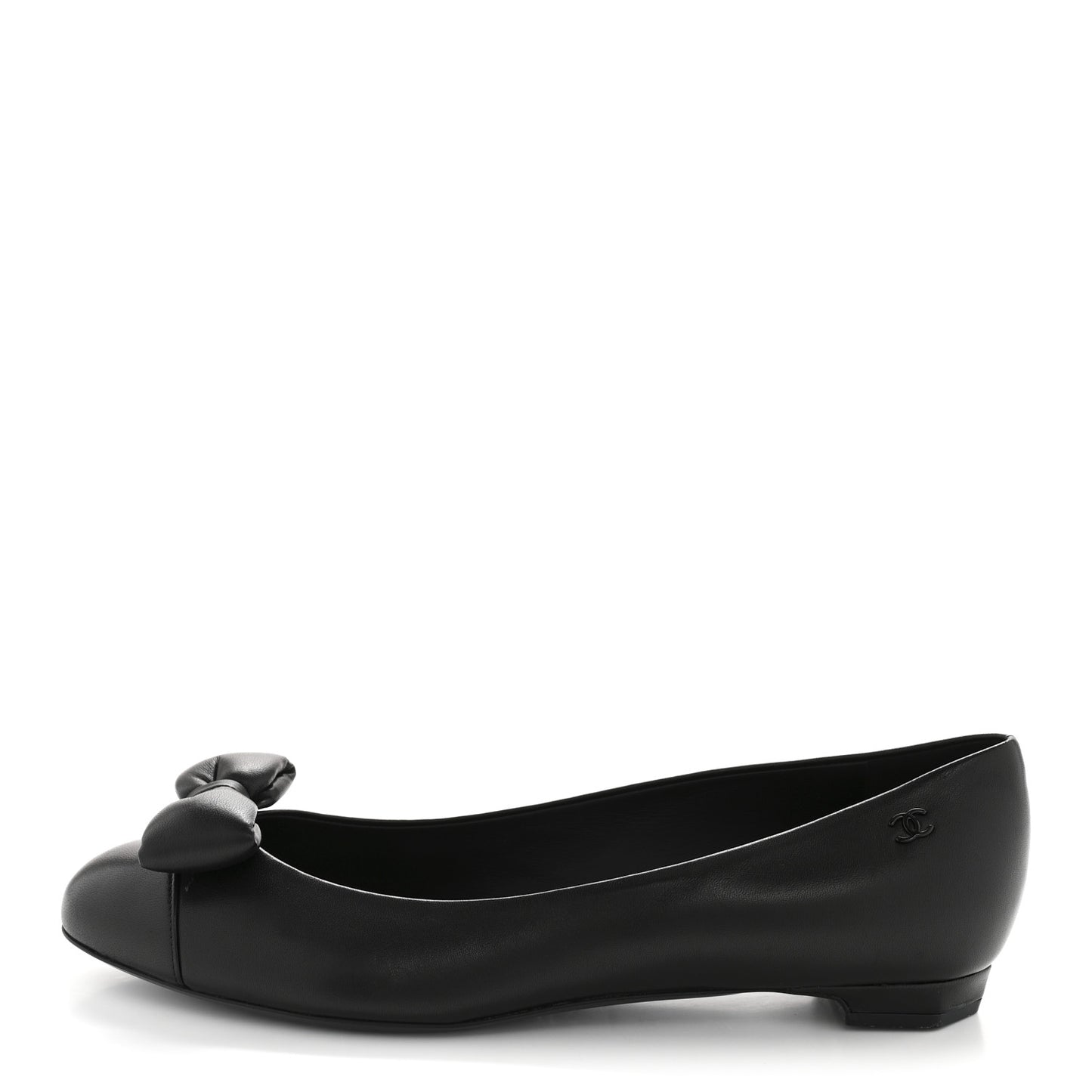Lambskin CC Cap Toe Bow Ballerina Flats 39.5 Black