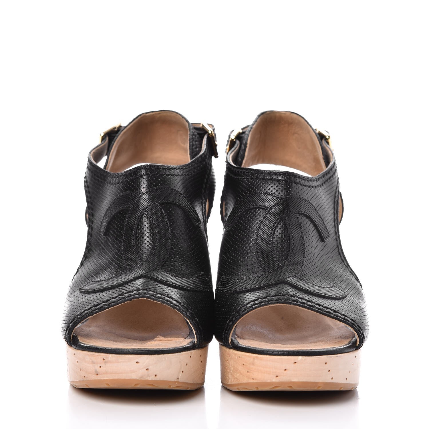Chanel Lambskin Perforated Wood CC Clogs 38 Black 2 of 14
