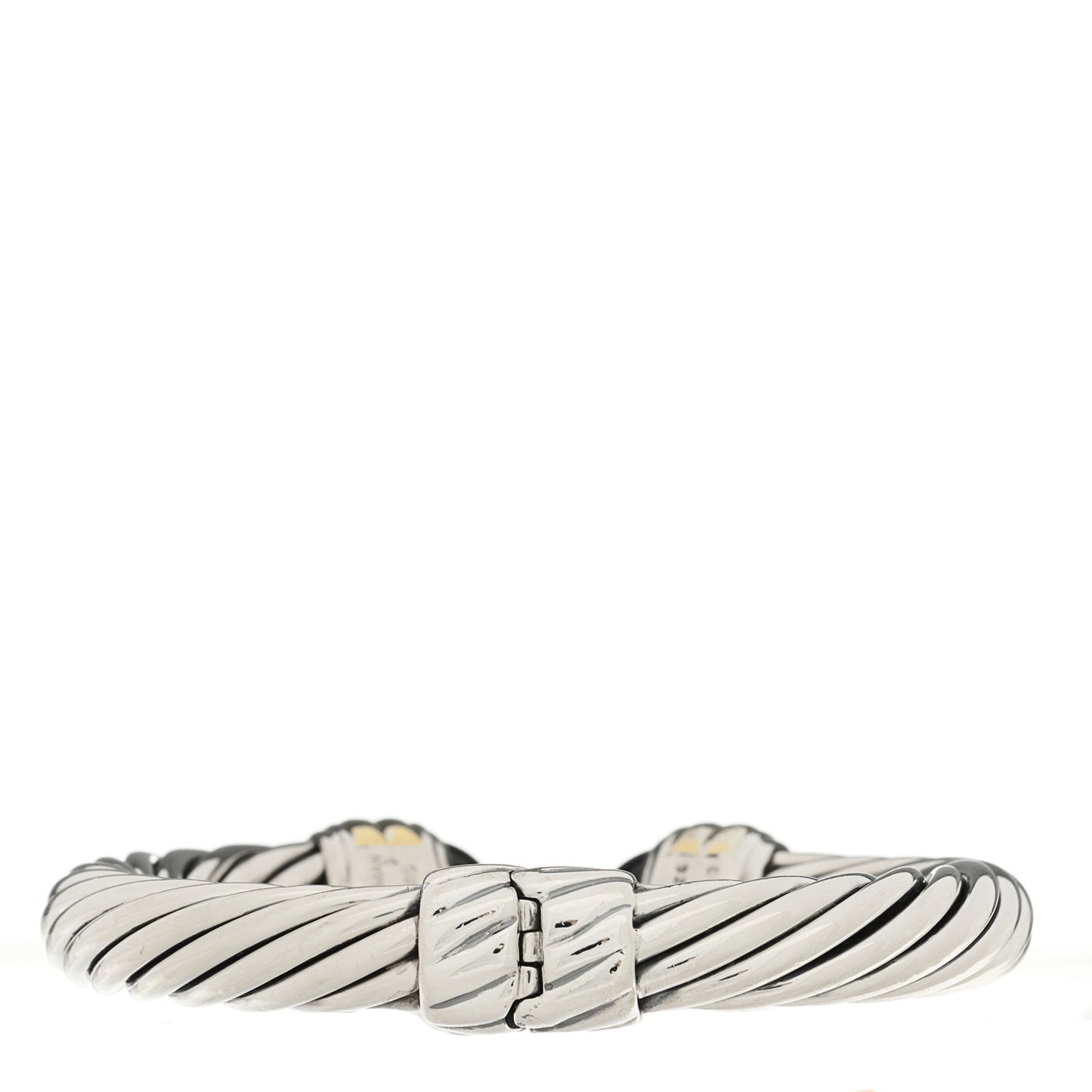 Sterling Silver 14K Yellow Gold Black Onyx 10mm Cable Classics Hinged Bracelet