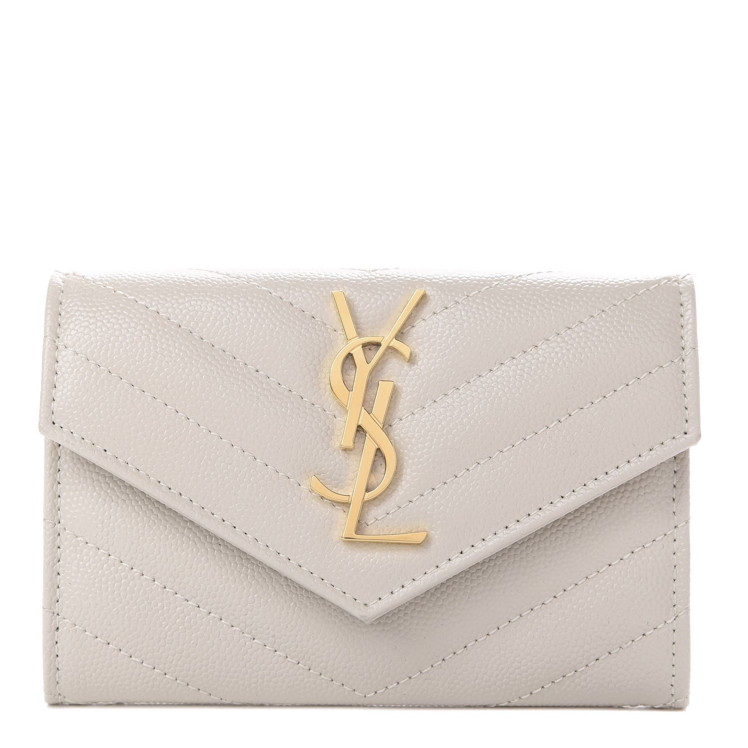 Saint Laurent Grain De Poudre Matelasse Chevron Small Monogram Envelope Wallet Crema Soft 1 of 11